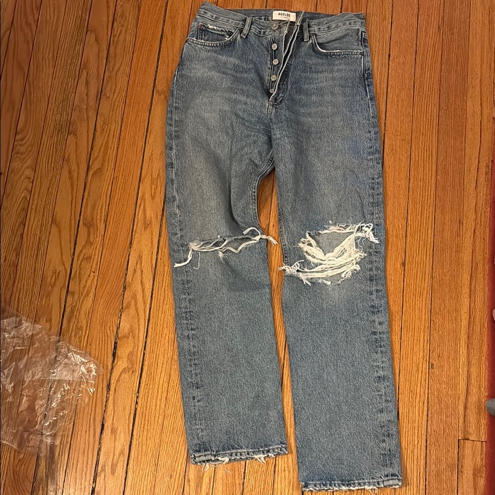 Agolde Light Blue Distressed Boyfriend Jeans